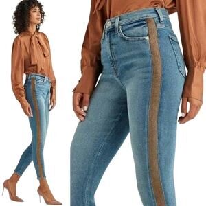 7 For All Mankind Luxe Vintage High Waist Ankle Skinny Jeans Gold Stripe 32 NWT